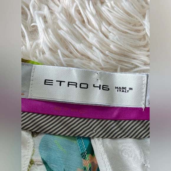 Etro floral print silk viscose blend high rise pockets white size 46/L/10 - Picture 8 of 11